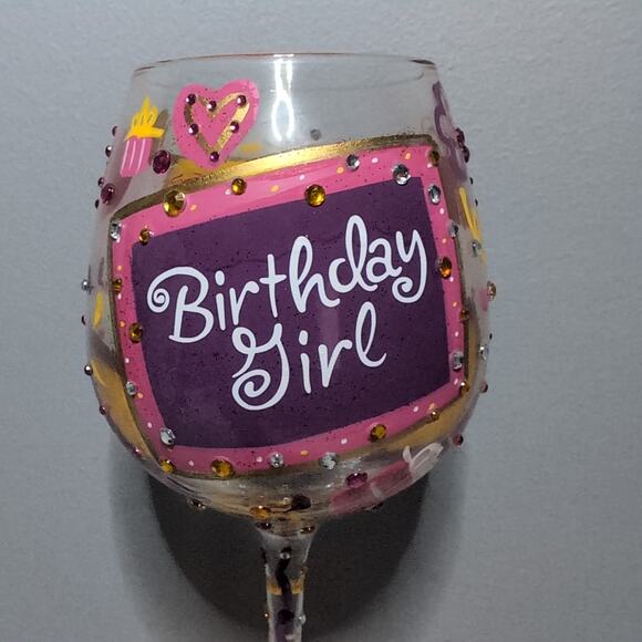 Lolita Birthday Girl Wine Glass In Case Enesco Bejeweled Hand Painted 22 oz - Picture 5 of 13